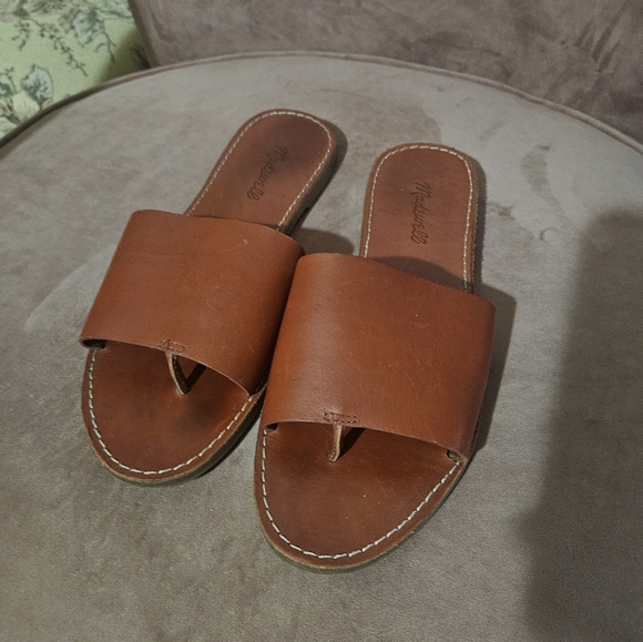 Madewell Tan Leather Slide Sandals - Picture 2 of 5